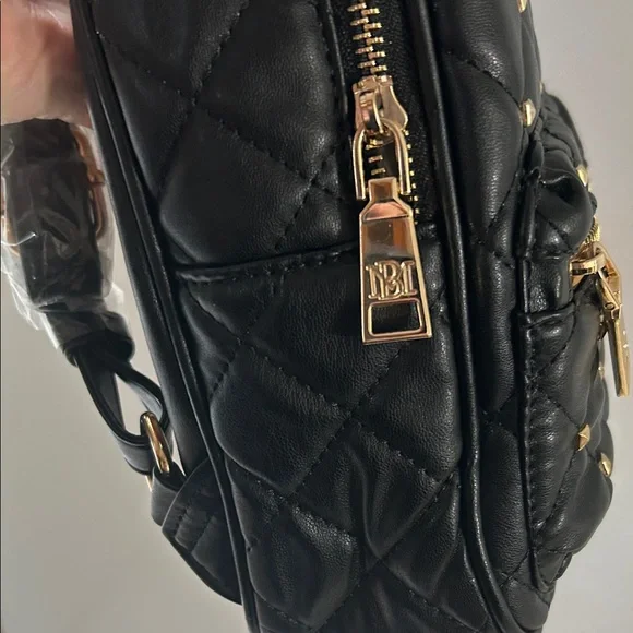 Badgley Mischka Mini Black Quilted Backpack with Gold Studs - Picture 3 of 7